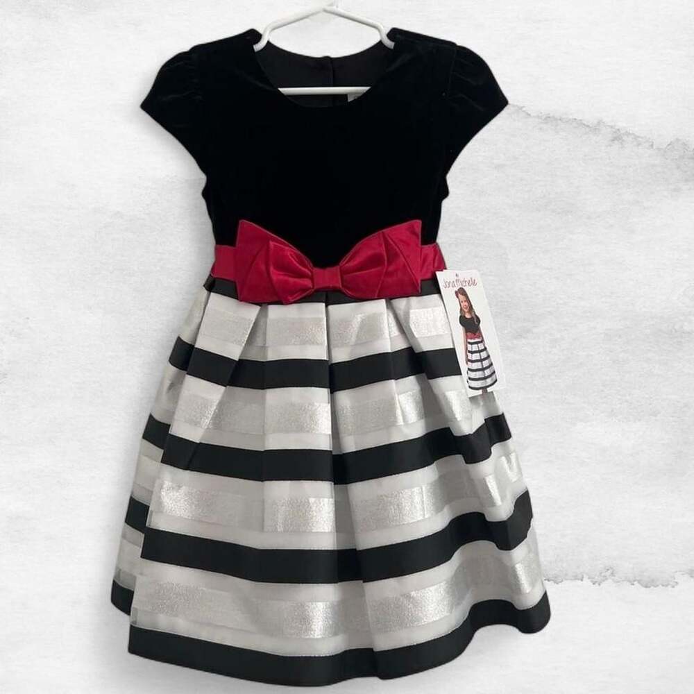 Jona Michelle Black White Striped Velvet Dress Style CO5307